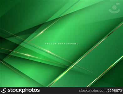 Abstract luxury green elegant geometric diagonal overlay layer background with golden lines. You can use for ad, poster, template, business presentation. Vector illustration