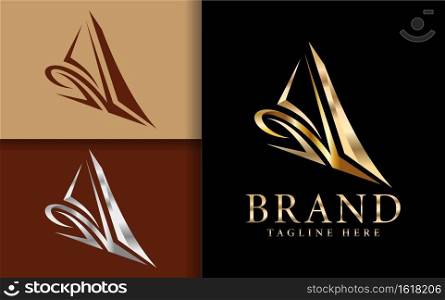 Abstract Luxury Letter A Logo Design with Shinny Metallic Look Style Concept.