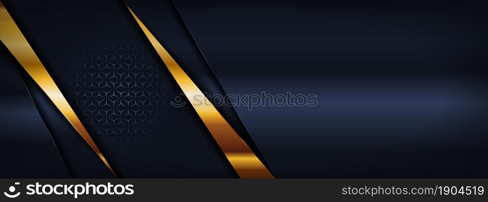 Abstract Luxury Navy Background Combined with Golden Lines and Overlap Layer Textured. Graphic Design Element.