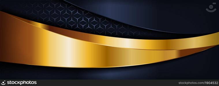 Abstract Luxury Navy Background Combined with Golden Lines and Overlap Layer Textured. Graphic Design Element.