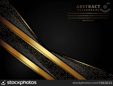 Abstract luxury overlapping layer on black background with glitter and golden lines glowing dots golden combinations.You can use for ad, poster, template, business presentation, artwork. Vector illustration