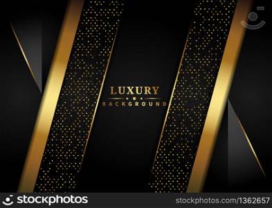 Abstract luxury overlapping layer on black background with glitter and golden lines glowing dots golden combinations with copy space for text. You can use for ad, poster, template, business presentation, artwork. Vector illustration