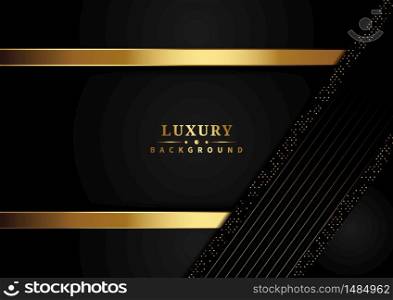 Abstract luxury overlapping layer on black background with glitter and golden lines glowing dots golden combinations with copy space for text. Vector illustration