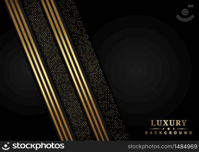 Abstract luxury overlapping on black background with glitter and golden lines glowing dots golden combinations. You can use for ad, poster, template, business presentation, artwork. Vector illustration
