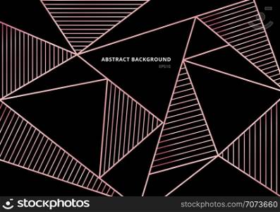 Abstract luxury pink gold polygonal pattern on black background. Beautiful template with rose gold geometric and line decoration. Vector illustration
