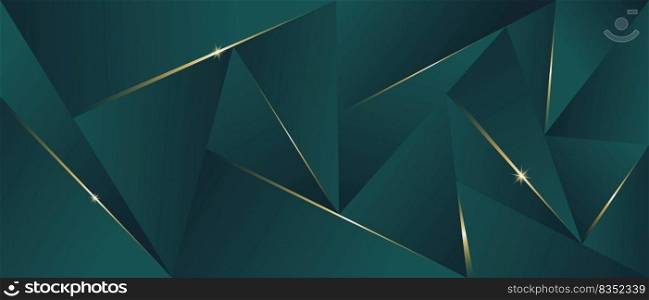 Abstract luxury polygonal pattern, dark green with gold. Vector illustration