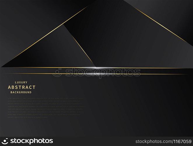 Abstract luxury premium black background with luxury triangles pattern and gold lighting lines. Vector illustration