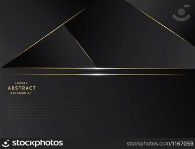 Abstract luxury premium black background with luxury triangles pattern and gold lighting lines. Vector illustration