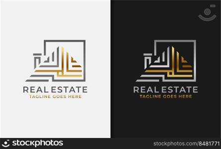 Abstract Luxury Real Estate Logo Design with Minimalist Lines Combination Concept.