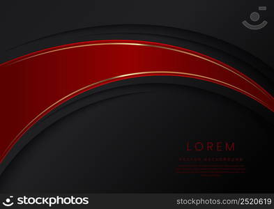 Abstract luxury red curves with elegant golden border on black background space for text. Template design style. Vector illustration