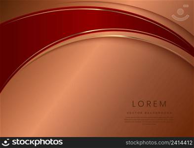 Abstract luxury red curves with elegant golden border on brown background space for text. Template design style. Vector illustration