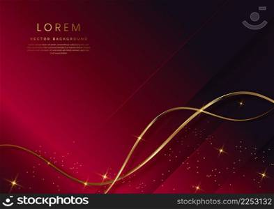 Abstract luxury red elegant geometric diagonal overlay layer background with golden curved lines glitter line light sparking. You can use for ad, poster, template, business presentation. Vector illustration