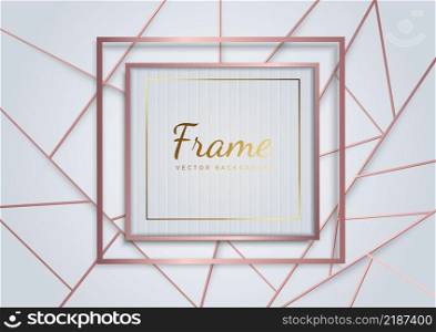 Abstract luxury rose gold geometric triangles line on white background. Frame square. You can use for ad, poster, template, business presentation. Vector illustration