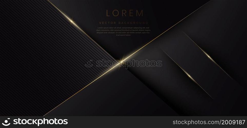 Abstract luxury shiny black background with lines golden glowing. Vector illustration
