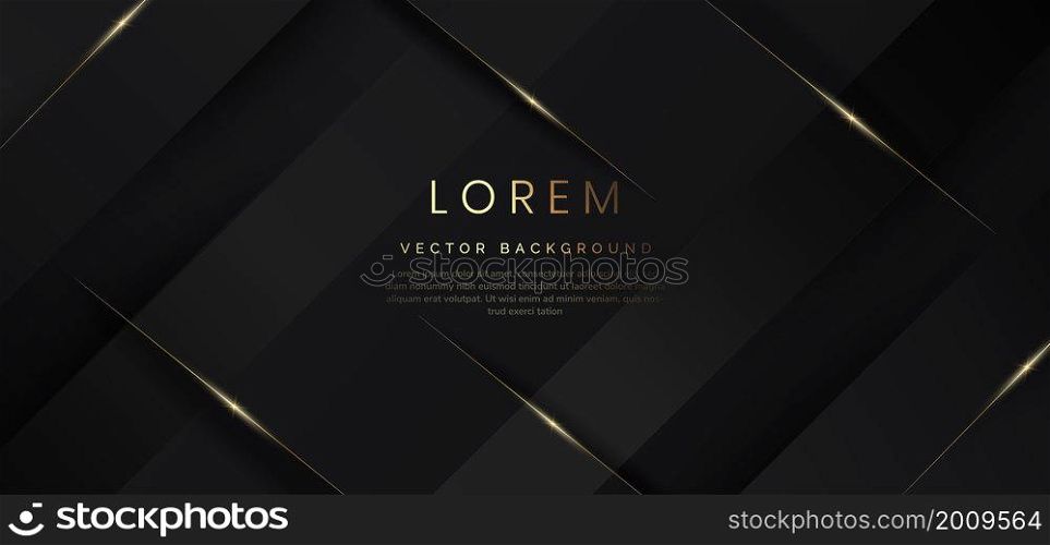 Abstract luxury shiny black background with lines golden glowing. Vector illustration