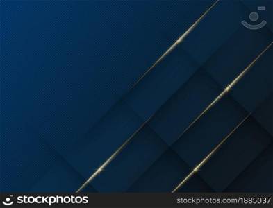 Abstract luxury shiny dark blue background with lines golden glowing. Vector illustration