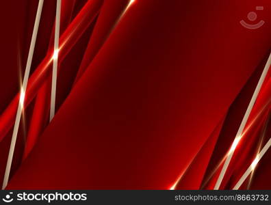 Abstract luxury style template background red strripes decoration golden lines elements with lighting effect. Vector illustration