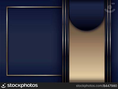 Abstract luxury template golden stripes lines on blue background. Vector illustration