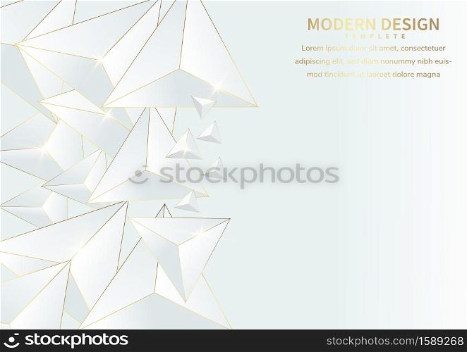 Abstract luxury triangle of geometric gold overlapping on white background with copy space for text. Vector illustration