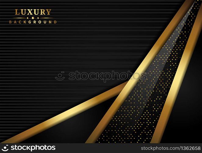 Abstract luxury triangle overlapping layer on black background with glitter and golden lines glowing dots golden combinations with copy space for text. Vector illustration