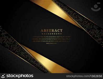 Abstract luxury triangle overlapping on black background with glitter and golden lines glowing dots golden combinations.You can use for ad, poster, template, business presentation, artwork. Vector illustration