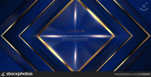 Abstract luxury triangles golden lines overlapping on dark blue background. Template premium award design. Vector illustration