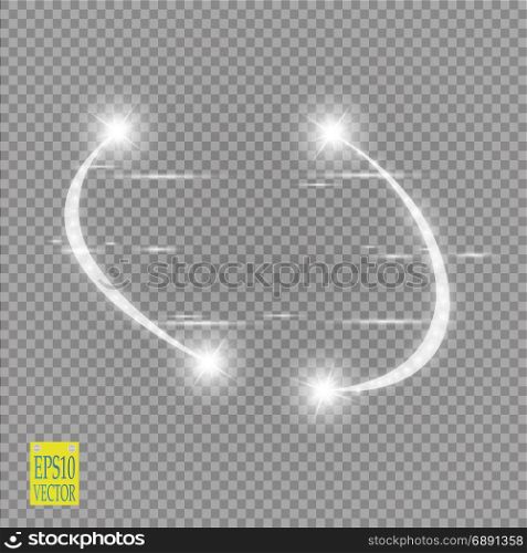 Abstract luxury vector light flare semicircle and spark light effect. Sparkling glowing violet round frame on transparent. Starlight moving background. Glow blurred space for message or logo. Abstract luxury vector light flare semicircle and spark light effect. Sparkling glowing violet round frame on transparent. Starlight moving background. Glow blurred space for message or logo. Vector