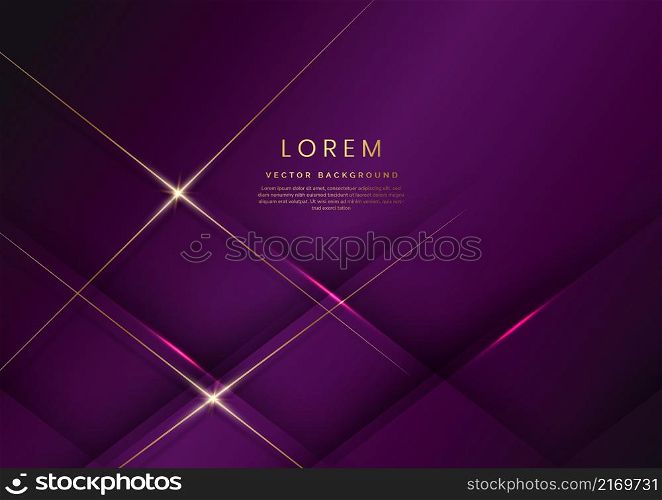 Abstract luxury violet geometric diagonal overlay layer background with golden lines. You can use for ad, poster, template, business presentation. Vector illustration
