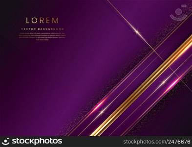 Abstract luxury violet geometric diagonal overlay layer background with golden lines. You can use for ad, poster, template, business presentation. Vector illustration