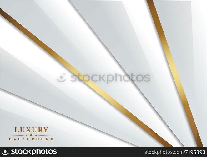 Abstract luxury white and gray triangle overlapping layer on white background with border golden lines. Vector illustration