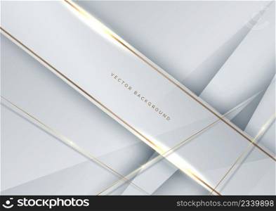 Abstract luxury white and grey elegant geometric diagonal overlay layer background with golden lines. You can use for ad, poster, template, business presentation. Vector illustration