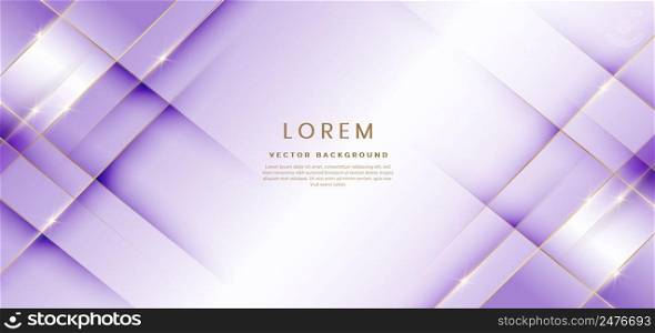 Abstract luxury white and soft purple elegant geometric diagonal overlay layer background with golden lines. You can use for ad, poster, template, business presentation. Vector illustration