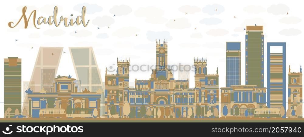 Abstract Madrid Skyline with brown and blue buildings. Vector illustration