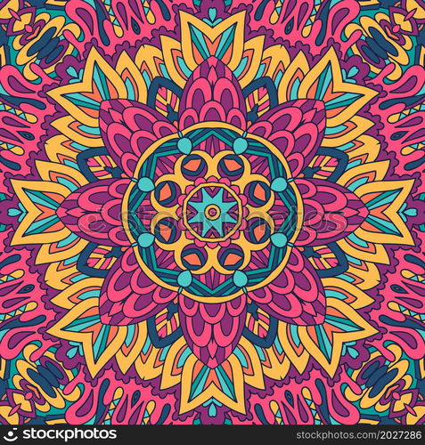 Abstract Mandala medallion seamless pattern ornamental. Arabesque flower. Vector seamless pattern ethnic boho art mandala. Doodle design with colorful ornament.