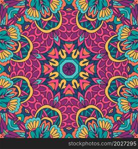 Abstract Mandala vintage indian textile ethnic seamless pattern ornamental. Arabesque psychedelic design. Vector seamless pattern ethnic boho art mandala. Doodle design with colorful ornament.