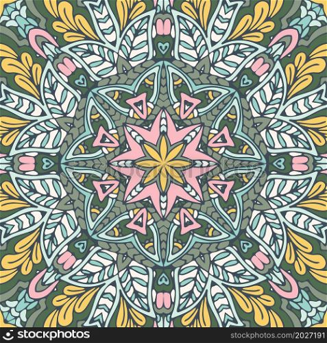 Abstract Mandala vintage indian textile ethnic seamless pattern ornamental. Arabesque surface design. Abstract geometric floral mandala colorful seamless pattern ornamental.