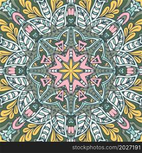 Abstract Mandala vintage indian textile ethnic seamless pattern ornamental. Arabesque surface design. Abstract geometric floral mandala colorful seamless pattern ornamental.