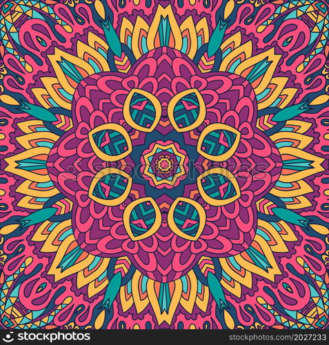 Abstract Mandala vintage indian textile ethnic seamless pattern ornamental. Arabesque surface design. Vector seamless pattern doodle art mandala. Ethnic design with colorful ornament.