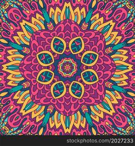 Abstract Mandala vintage indian textile ethnic seamless pattern ornamental. Arabesque surface design. Vector seamless pattern doodle art mandala. Ethnic design with colorful ornament.