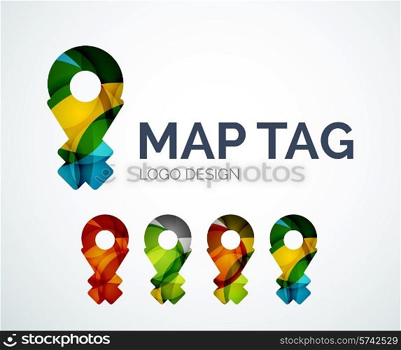 Abstract map tag logo design made of color pieces - various geometric shapes