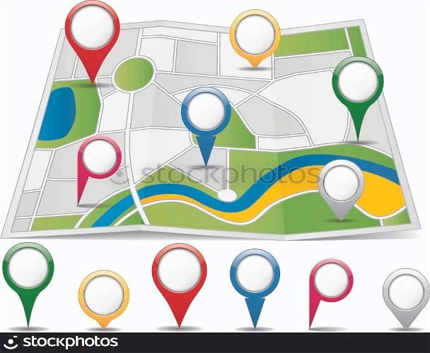 Abstract map with different map pins