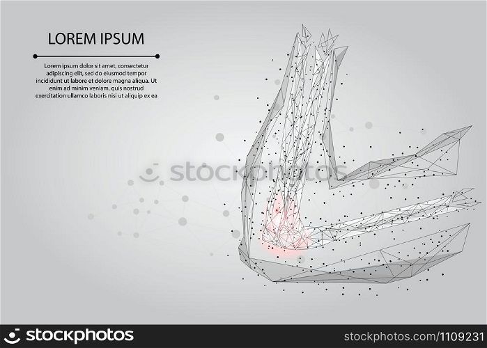 Abstract mash line and poin human arm joint. Low poly design elbow cure pain treatment vector illustration