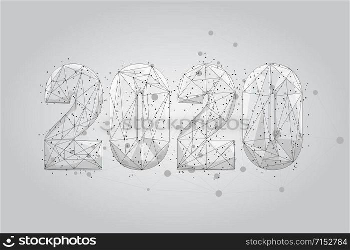 Abstract mash line and point 2020. Vector New Year illustration. Polygonal low poly future technology background. Geometric Greeting card.