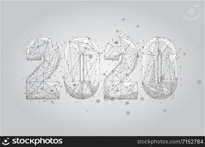Abstract mash line and point 2020. Vector New Year illustration. Polygonal low poly future technology background. Geometric Greeting card.
