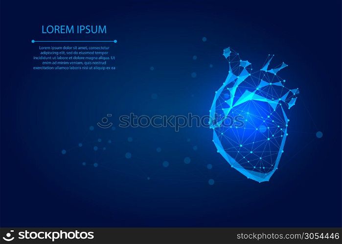 Abstract mash line and point human heart. Connected dots low poly wireframe. Online doctor medicine low poly vector illustration