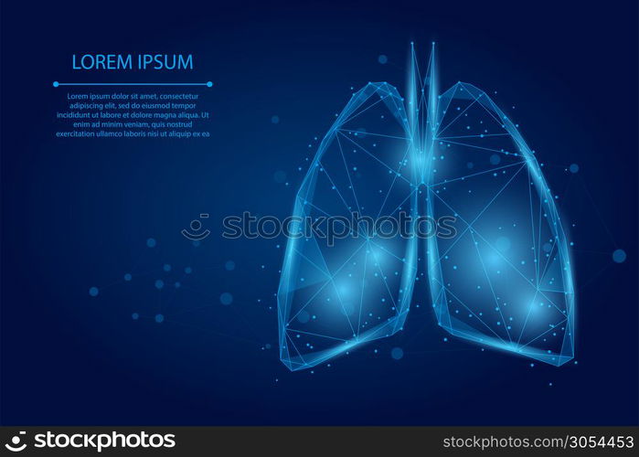 Abstract mash line and point humans lungs connected dots low poly wireframe. Online doctor World Tuberculosis day medicine vector illustration