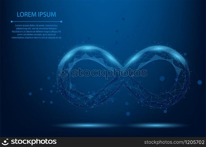 Abstract mash line and point Infinity icon. Polygonal connecting network. Low poly vector Illustration