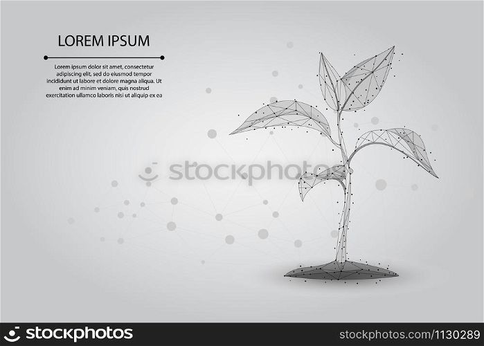 Abstract mash line and point plant sprout ecological abstract concept. Save planet nature environment grow life eco polygon triangles low poly vector illustration