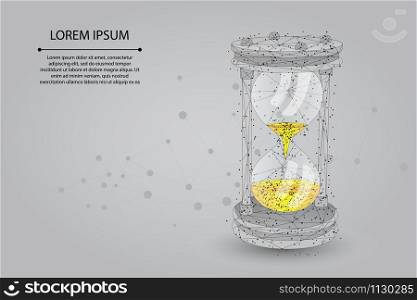 Abstract mash line and point Sandglass. Low poly time, countdown, deadline vector illustration