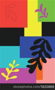 Abstract Matisse inspired organic shapes, leaves, floral background.